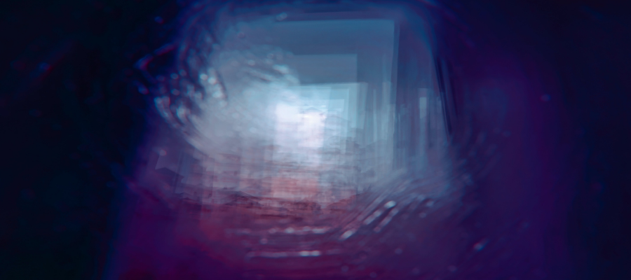 An abstract image that looks shaky and is composed of black, blue and purple colors.